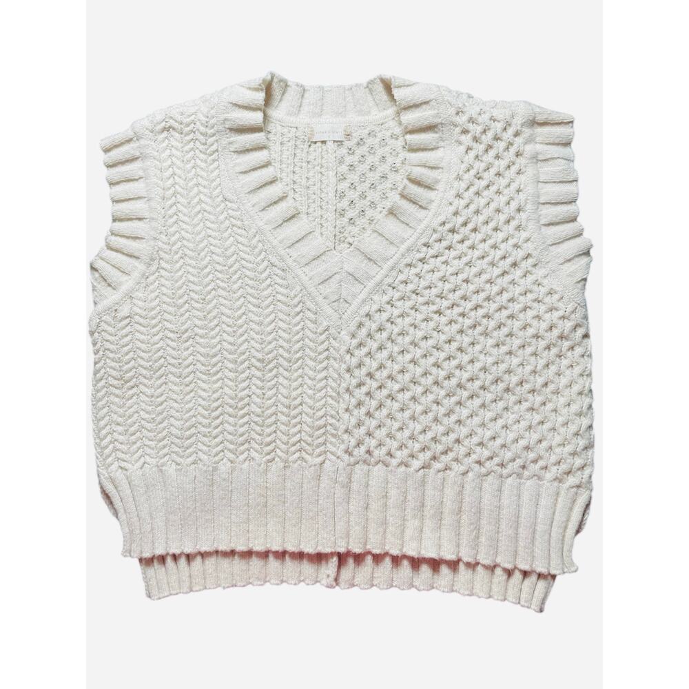 Altar'd State Oversized Ivory Cable Knit Vest - Boho Preppy - Size S